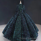 Glitter High Neck Open Back Lace Up Ball Gown Formal Prom Dress