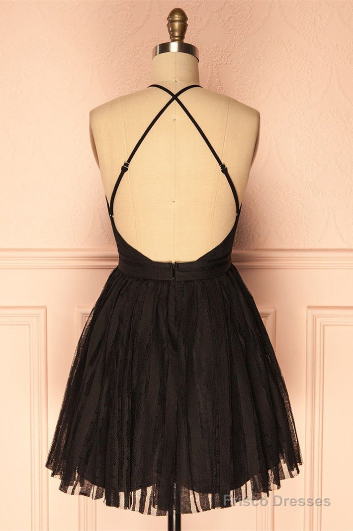 Deep V Neck Short Black Tulle Homecoming Dress Secondary image