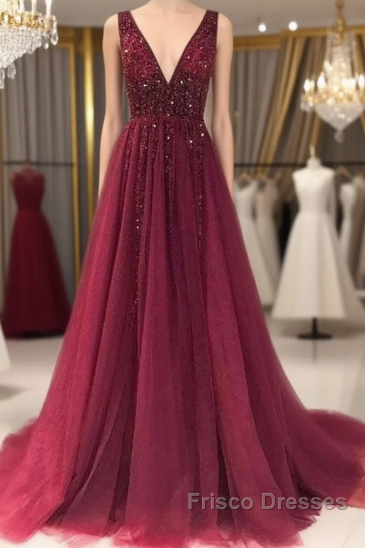 Custom Made Burgundy Tulle Lace Appliques Top Formal Prom Dress Long Main image