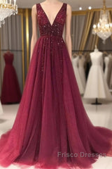 Custom Made Burgundy Tulle Lace Appliques Top Formal Prom Dress Long