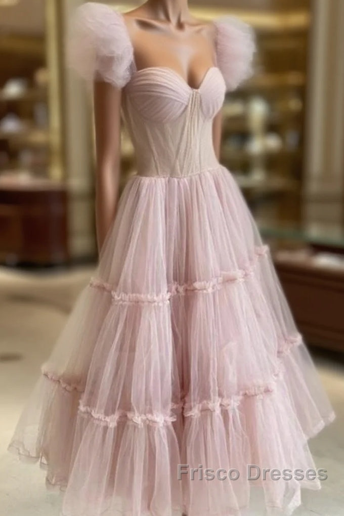 Dusty Rose Teried Tulle Tea Length Formal Prom Dress Main image