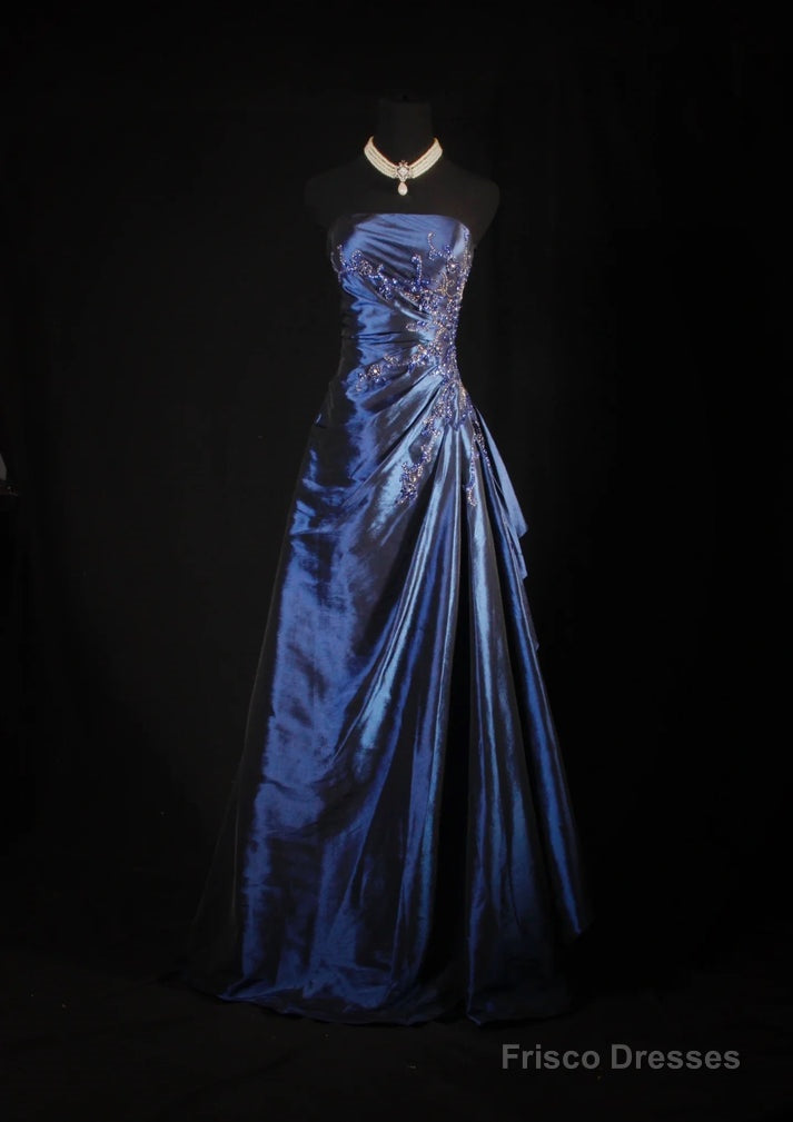 Vintage Ball Gown Strapless Navy Blue Satin Long Prom Dresses Party Dr Frisco Dresses Vintage Ball Gown Strapless Navy Blue Satin Long Prom Dresses Party Dr Frisco Dresses