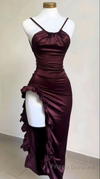 Sexy Slit Ruffles Formal Prom Dresses