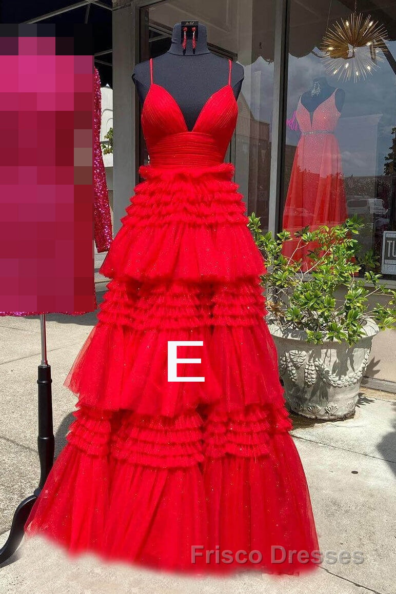 Sparkly Spaghetti Straps Tiered Tulle Formal Prom Dress, New Long Party Gown Secondary image