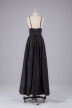 Elegant A Line Satin Spaghetti Straps Long Formal Prom Dress