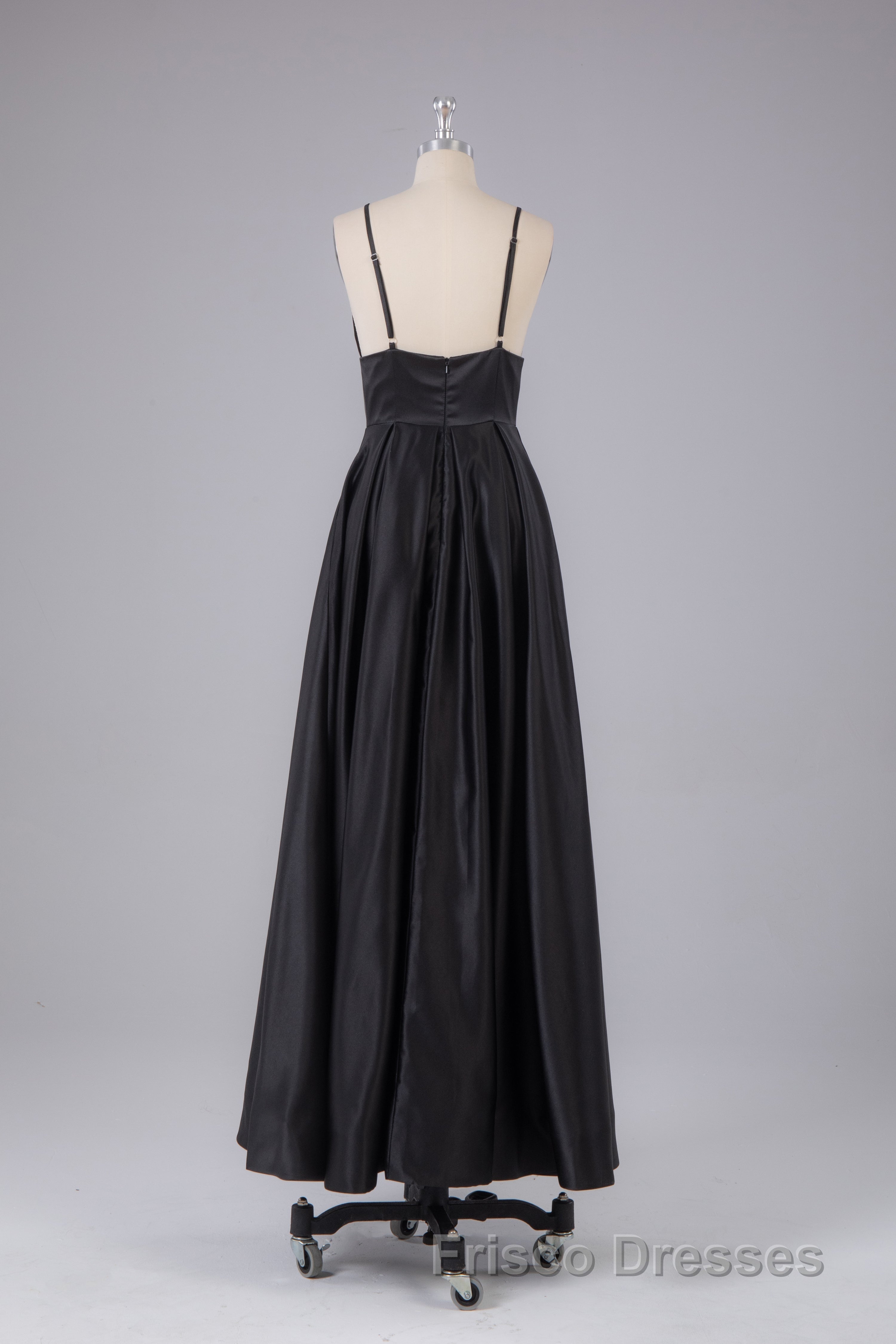 Elegant A Line Satin Spaghetti Straps Long Formal Prom Dress