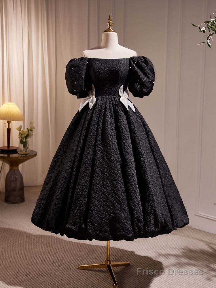 Elegant Black A-Line Off Shoulder Prom Dress with Beads Main image