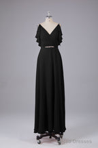 Elegant Chiffon Straps V-Back Long Bridesmaid Dresses