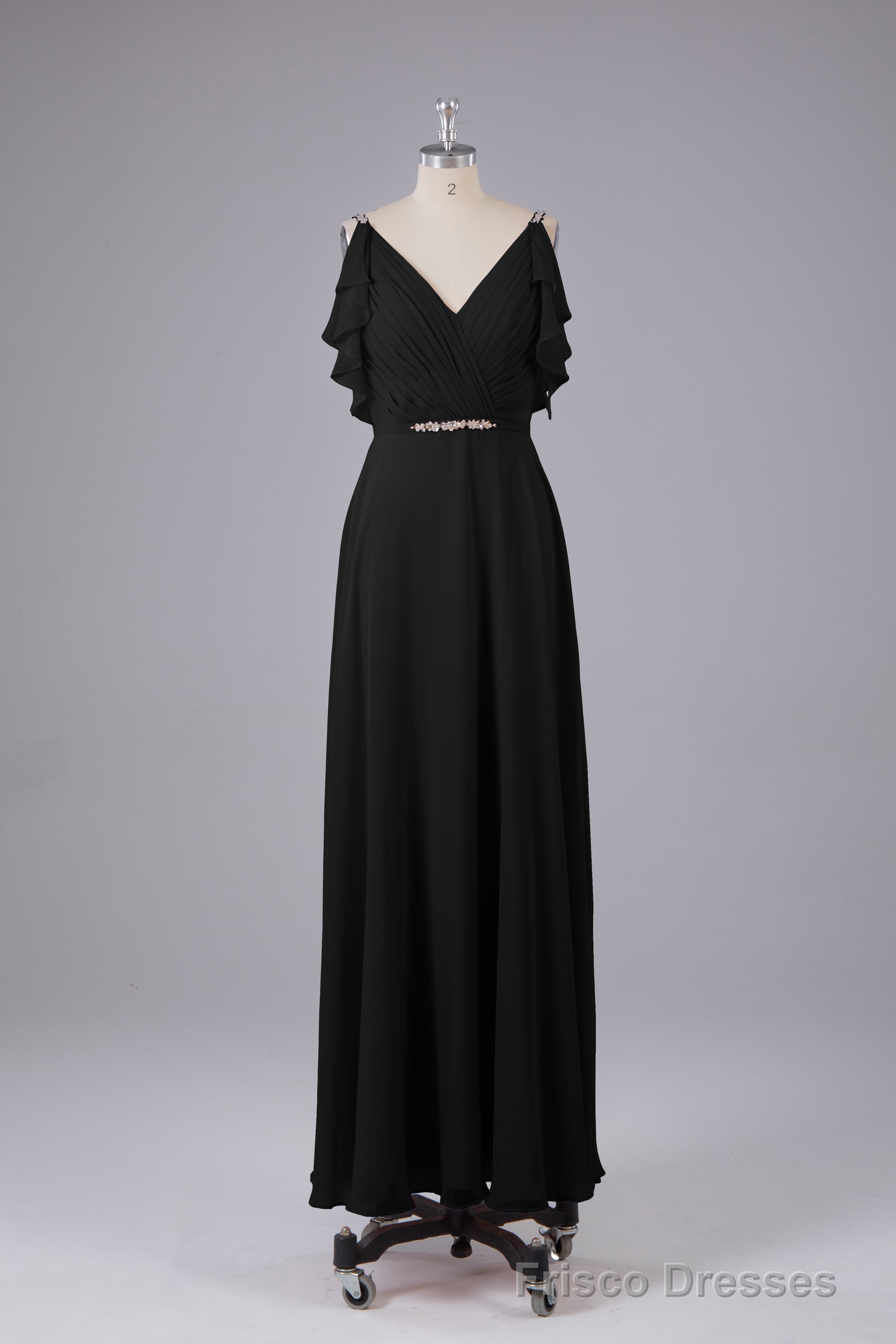 Elegant Chiffon Straps V-Back Long Bridesmaid Dresses