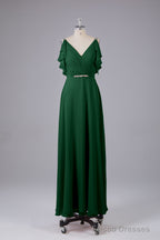Elegant Chiffon Straps V-Back Long Bridesmaid Dresses