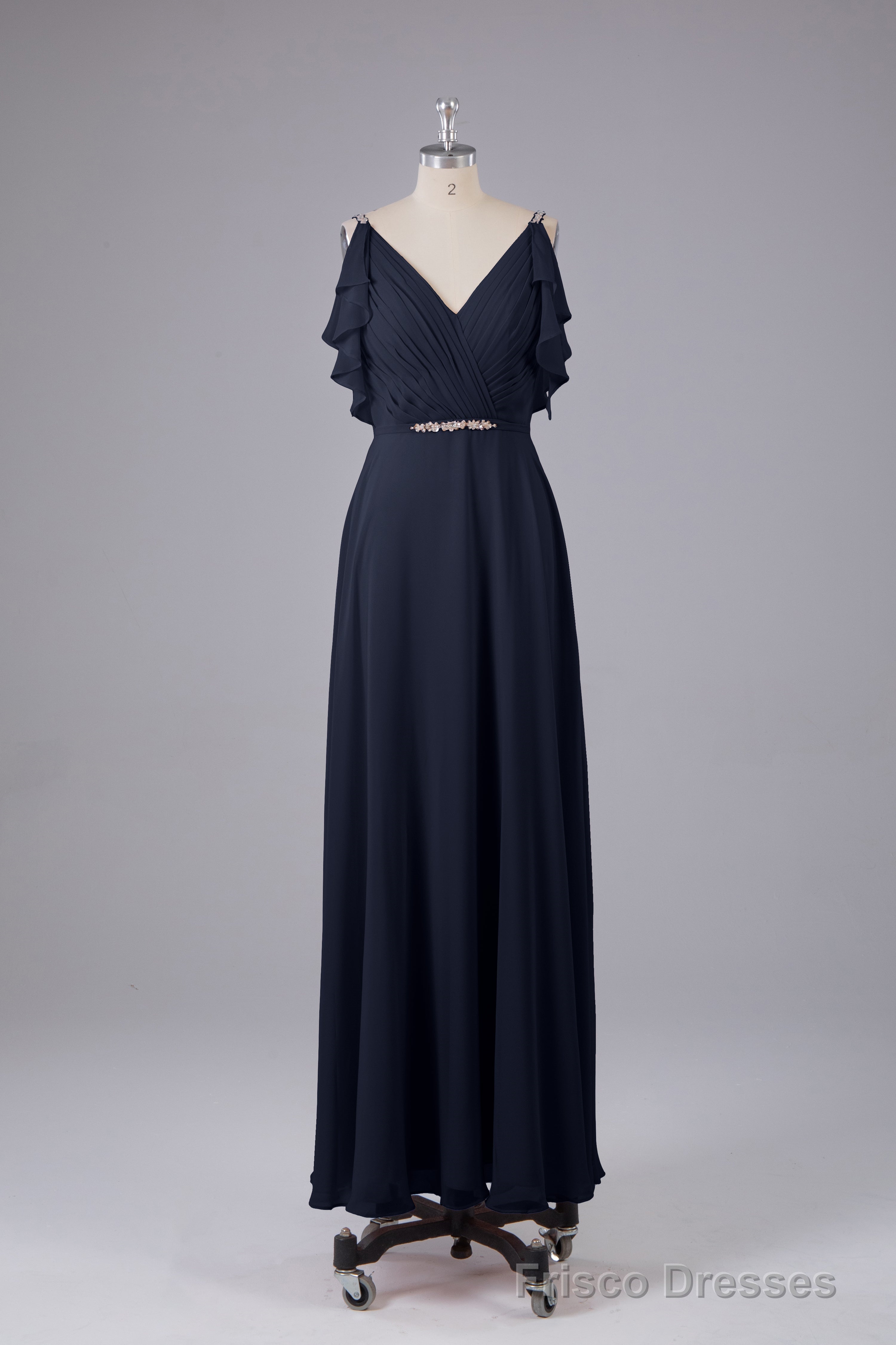 Elegant Chiffon Straps V-Back Long Bridesmaid Dresses