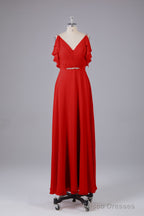 Elegant Chiffon Straps V-Back Long Bridesmaid Dresses