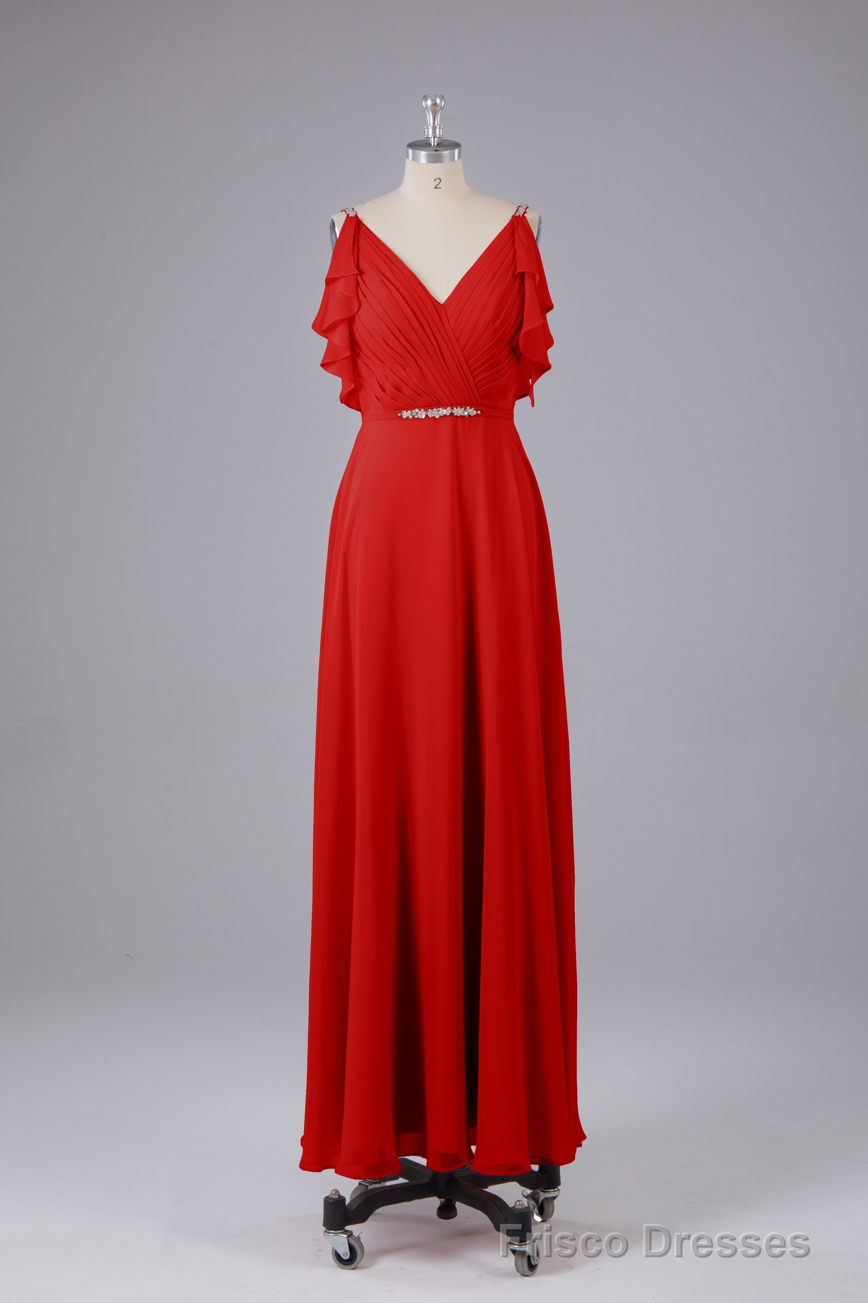 Elegant Chiffon Straps V-Back Long Bridesmaid Dresses