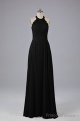 Elegant Halter Illusion Lace Floor Length Bridesmaid Dresses