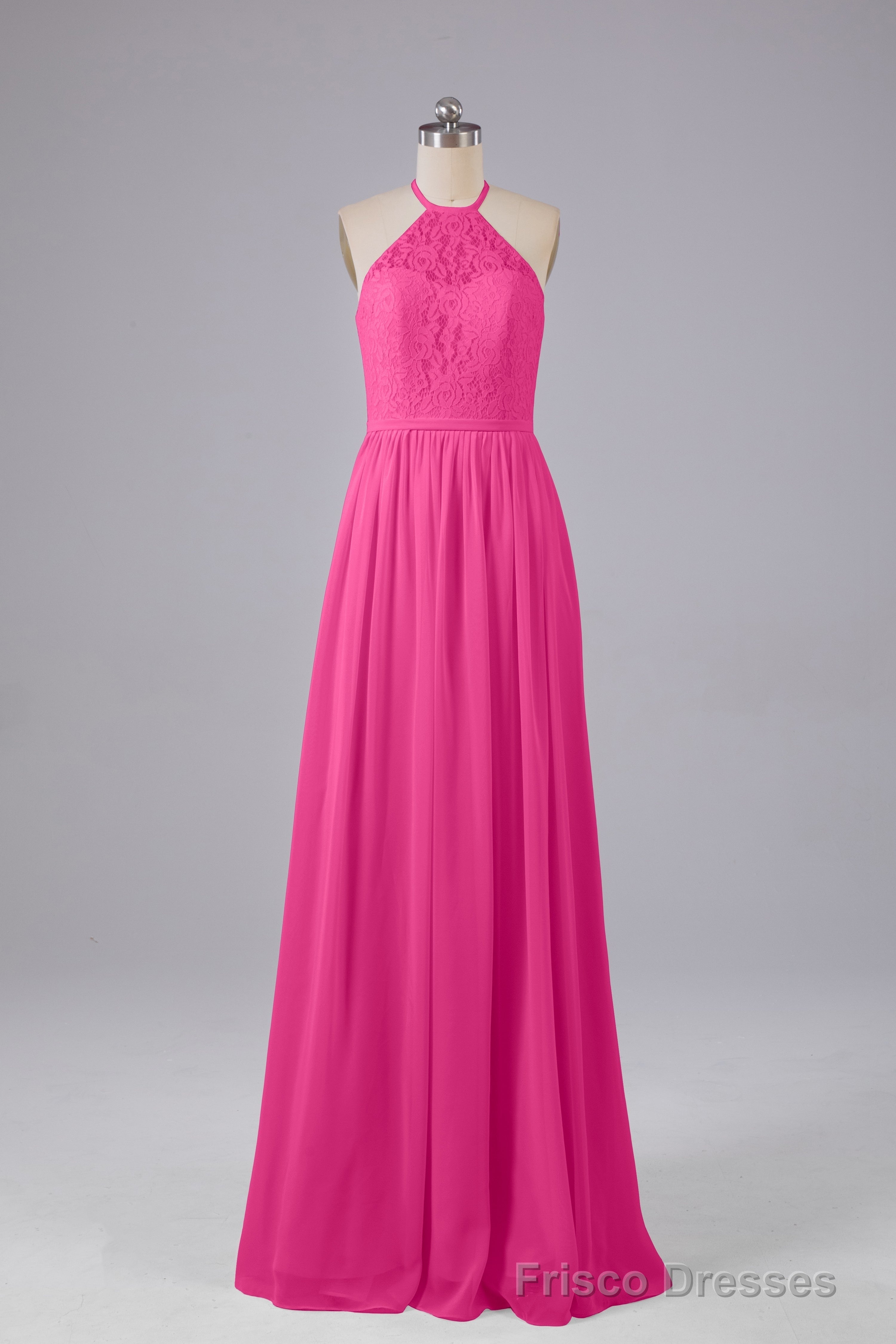 Elegant Keyhole Halter Lace Long Bridesmaid Dresses Main image