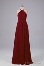 Elegant Keyhole Halter Lace Long Bridesmaid Dresses