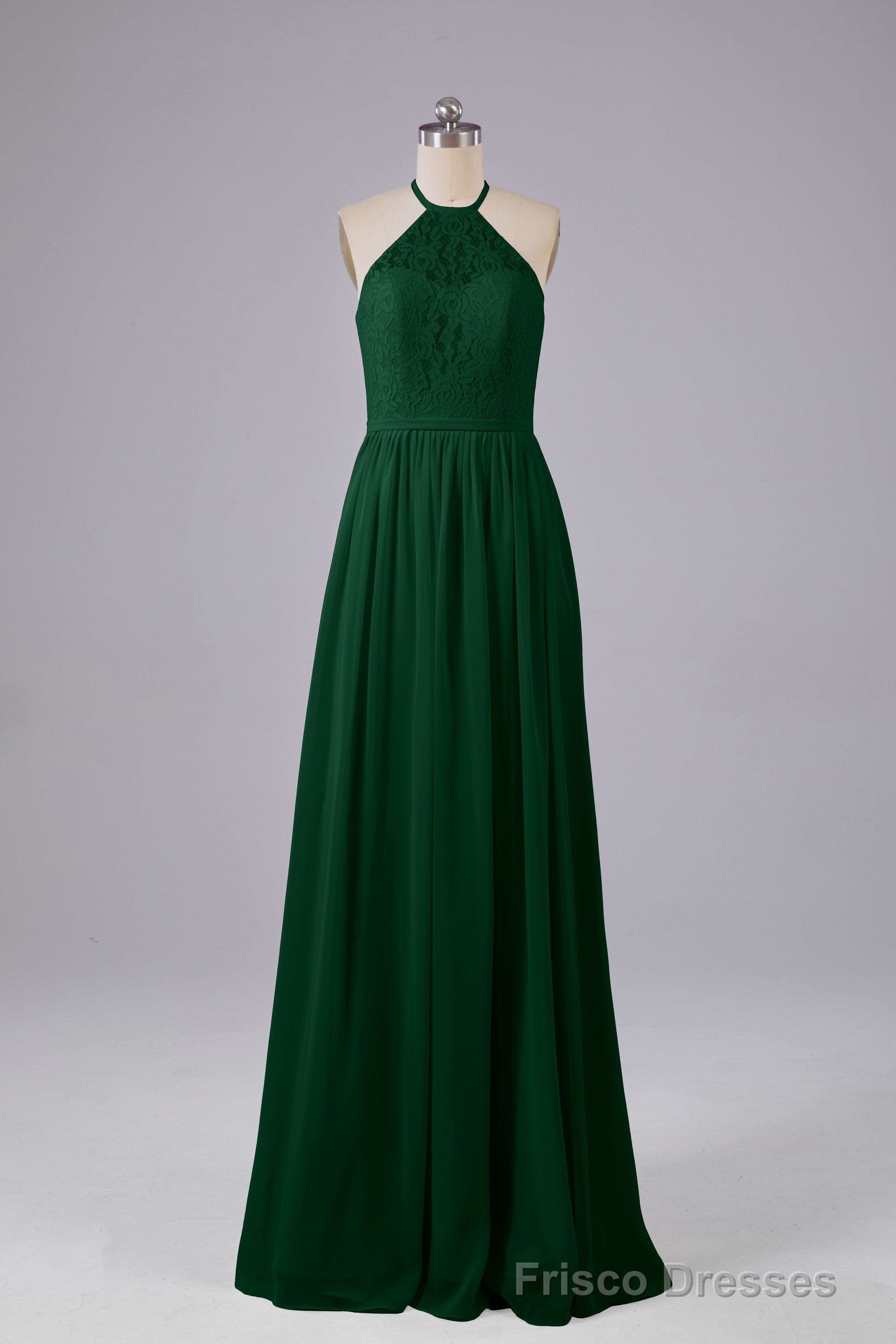 Elegant Keyhole Halter Lace Long Bridesmaid Dresses