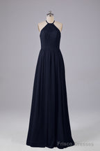 Elegant Keyhole Halter Lace Long Bridesmaid Dresses