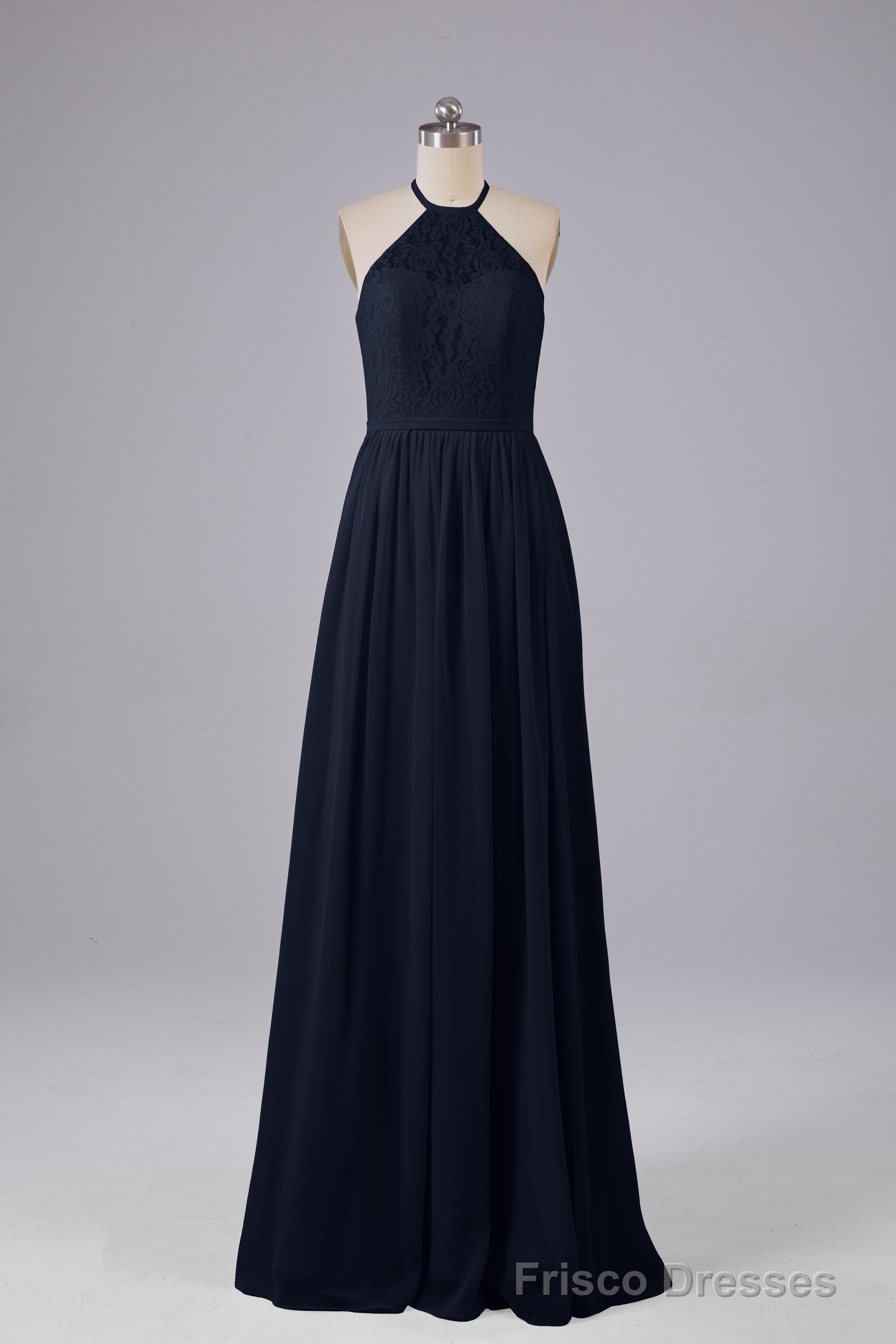 Elegant Keyhole Halter Lace Long Bridesmaid Dresses