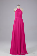 Elegant Keyhole Halter Lace Long Bridesmaid Dresses