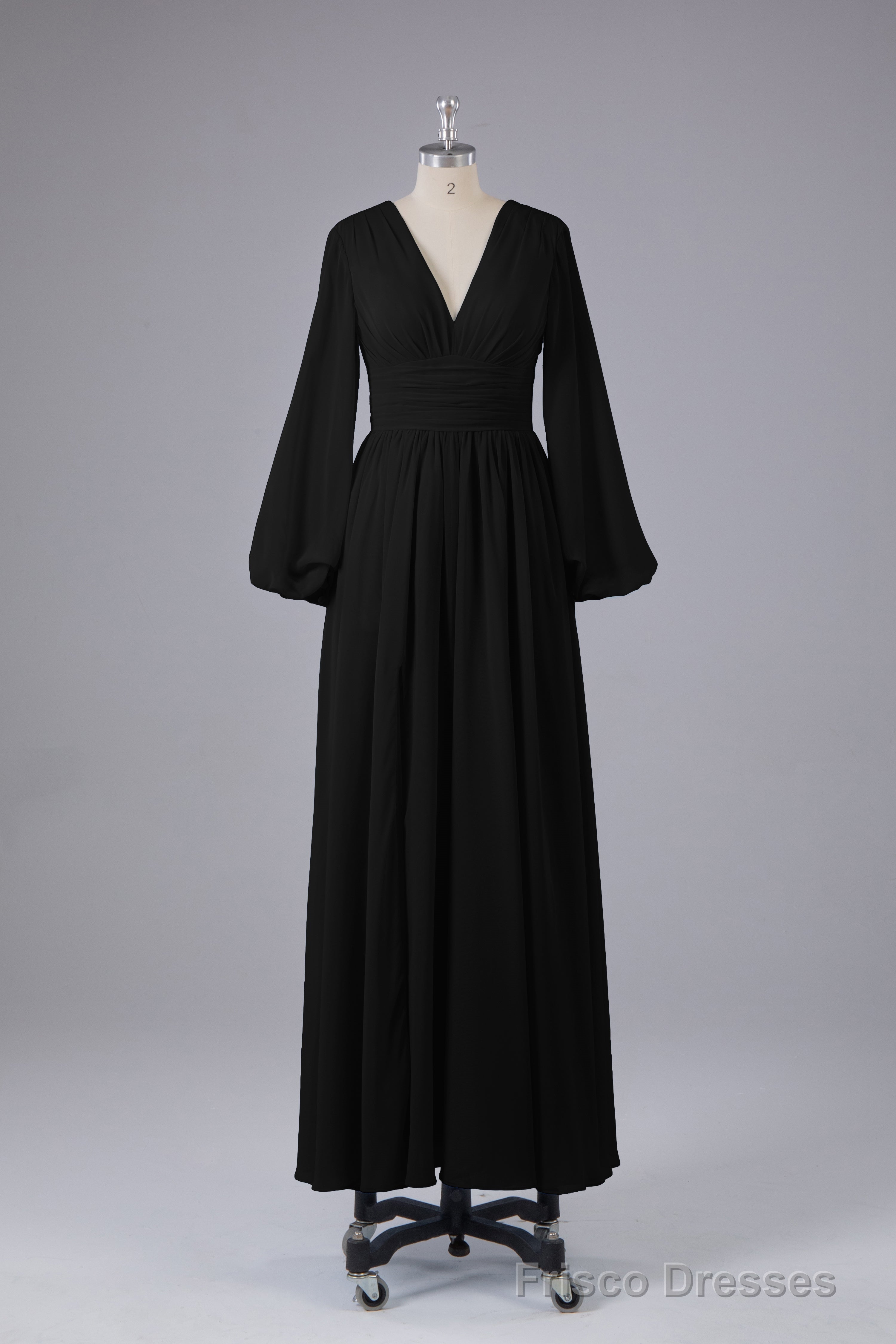 Elegant Long Sleeves V Neck Chiffon Long Bridesmaid Dresses Secondary image