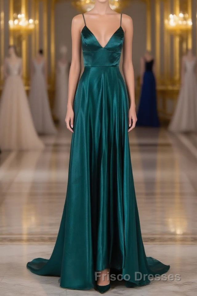 Elegant Open Back Spaghetti Straps Sweep Train Long Formal Prom Dress Main image