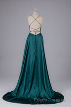 Elegant Open Back Spaghetti Straps Sweep Train Long Formal Prom Dress