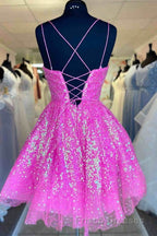 Cute Hot Pink Sequins A-Line Homecoming Dress Hoco Night Dress