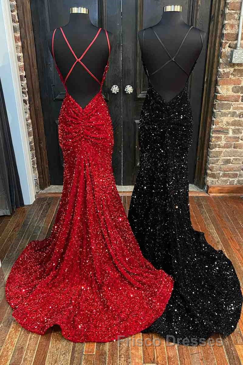 Mermaid Sequine Long Formal Prom Dress with Double Straps
