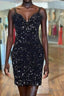 Cirss Cross Straps Black Sequined Homecoming Dress
