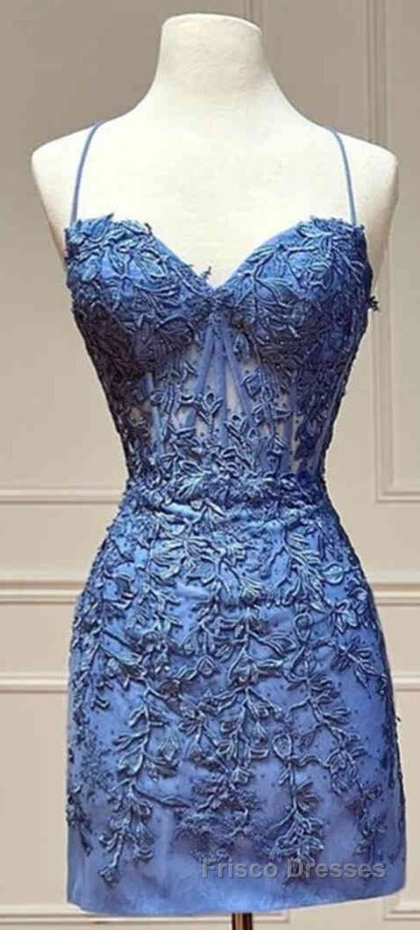 Tie Back Blue Appliqued Bodycon Homecoming Dress Secondary image