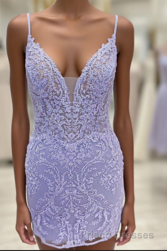 Plunging Neck Lavender Embroidery Bodycon Homecoming Dress Main image