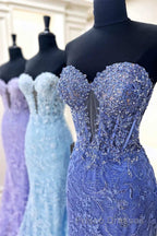 Sweetheart Periwinkle Keyhole Mermaid Formal Prom Dress with Appliques