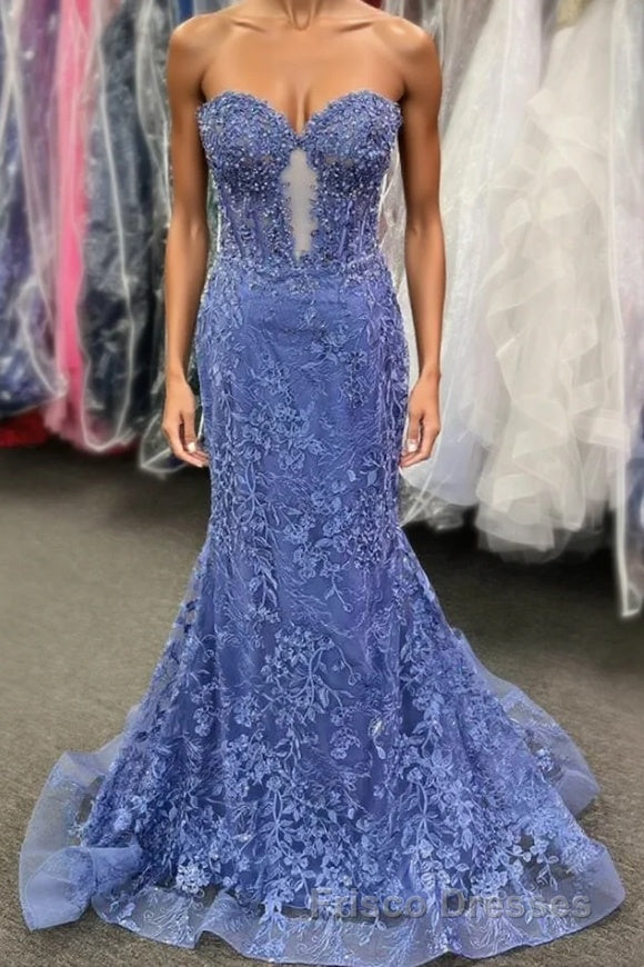 Sweetheart Periwinkle Keyhole Mermaid Formal Prom Dress with Appliques Main image