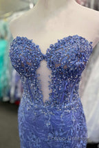 Sweetheart Periwinkle Keyhole Mermaid Formal Prom Dress with Appliques