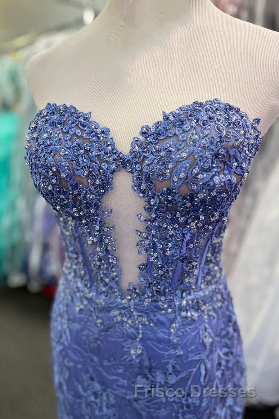 Sweetheart Periwinkle Keyhole Mermaid Formal Prom Dress with Appliques