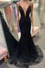 Lace-Up Black Plunging Neck Mermaid Formal Prom Dress with Appliques