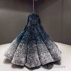 Glitter High Neck Open Back Lace Up Ball Gown Formal Prom Dress