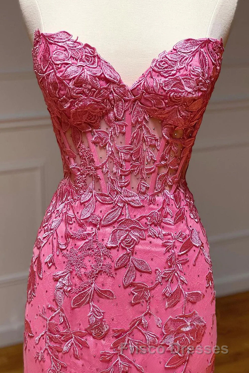 Coral Sweetheart Lace-Up Long Mermaid Formal Prom Dress with Appliques