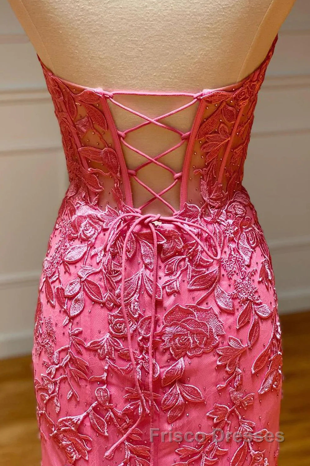 Coral Sweetheart Lace-Up Long Mermaid Formal Prom Dress with Appliques Secondary image