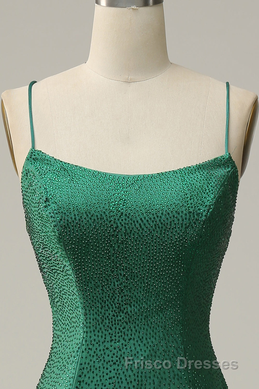 Mermaid Spaghettti Straps Dark Green Sequins Long Formal Prom Dress with Split Front
