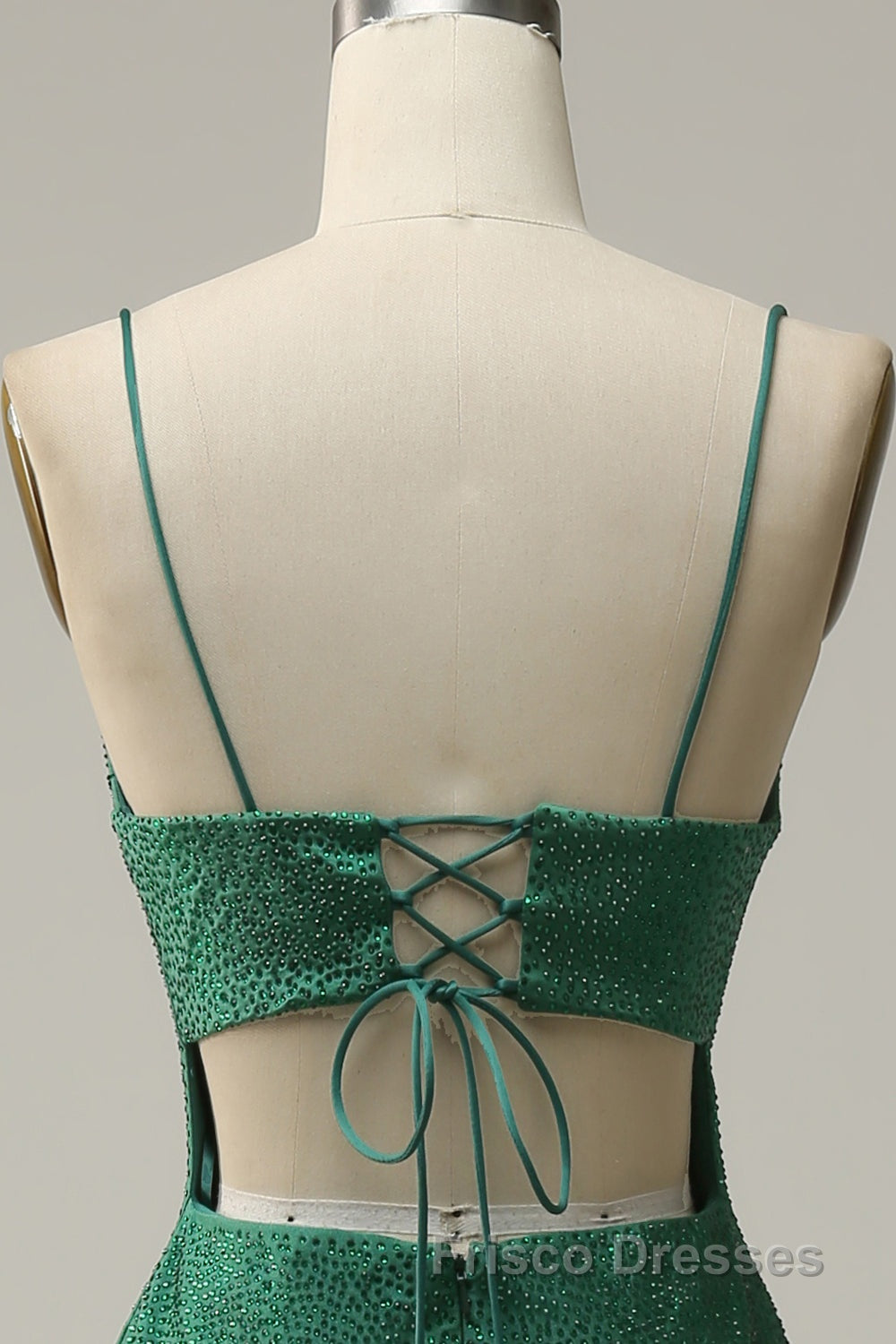 Mermaid Spaghettti Straps Dark Green Sequins Long Formal Prom Dress with Split Front