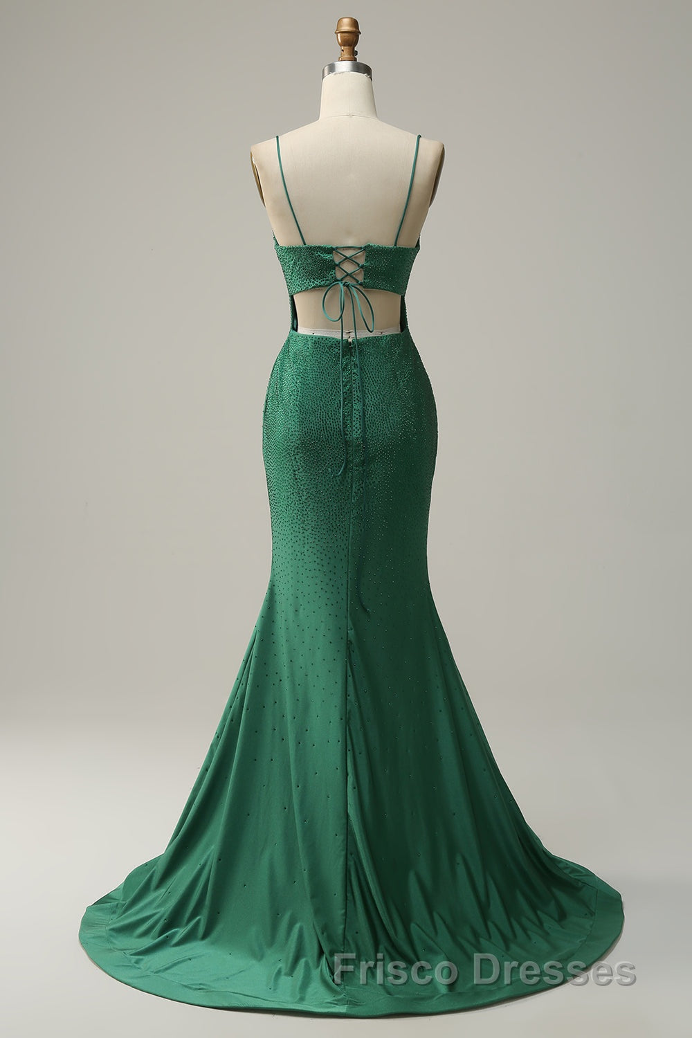 Mermaid Spaghettti Straps Dark Green Sequins Long Formal Prom Dress with Split Front