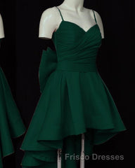 High Low Style Sweetheart Bow Back Satin homecoming Dress