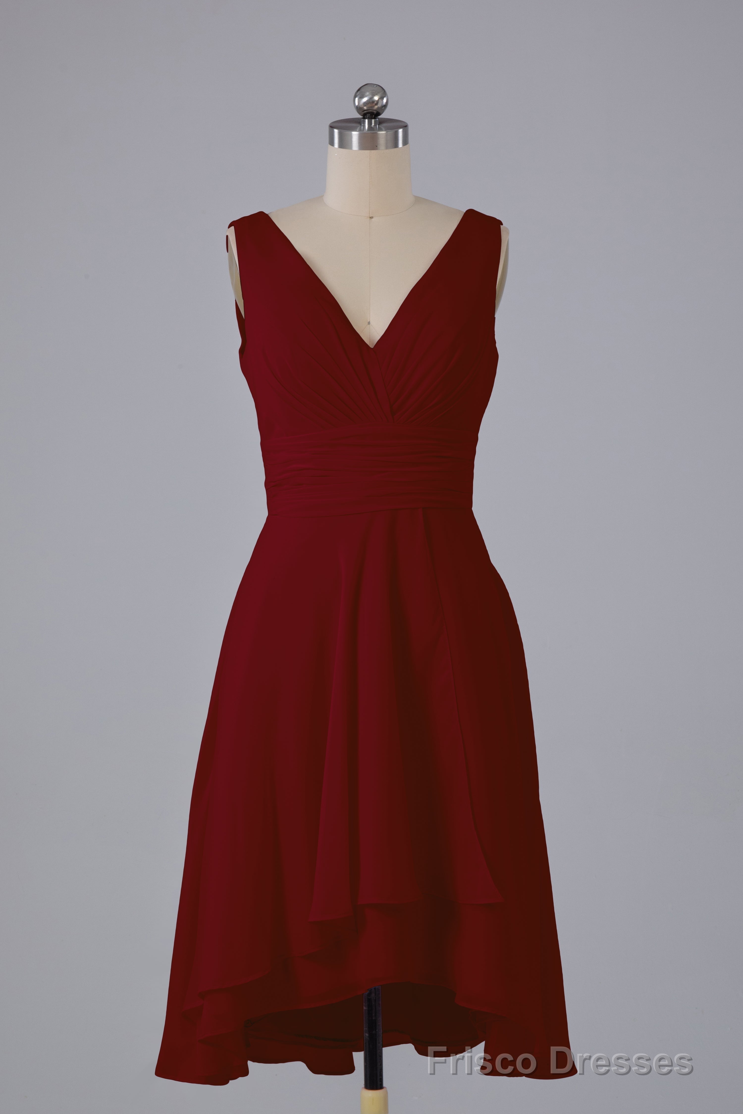 High Low Knee Length V-Neck Bridesmaid Dresses