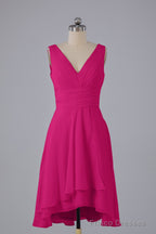 High Low Knee Length V-Neck Bridesmaid Dresses