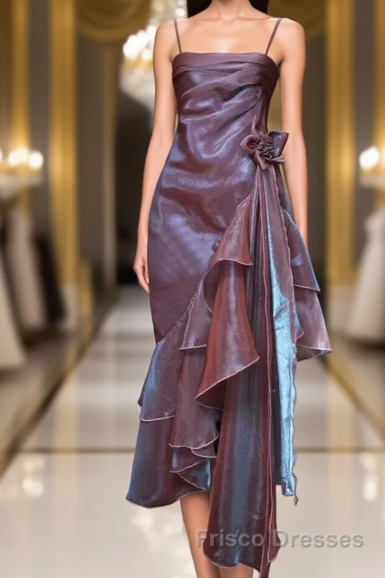 Spaghetti Straps Purple Mermaid Vintage Ruffled Formal Prom Dresses Main image