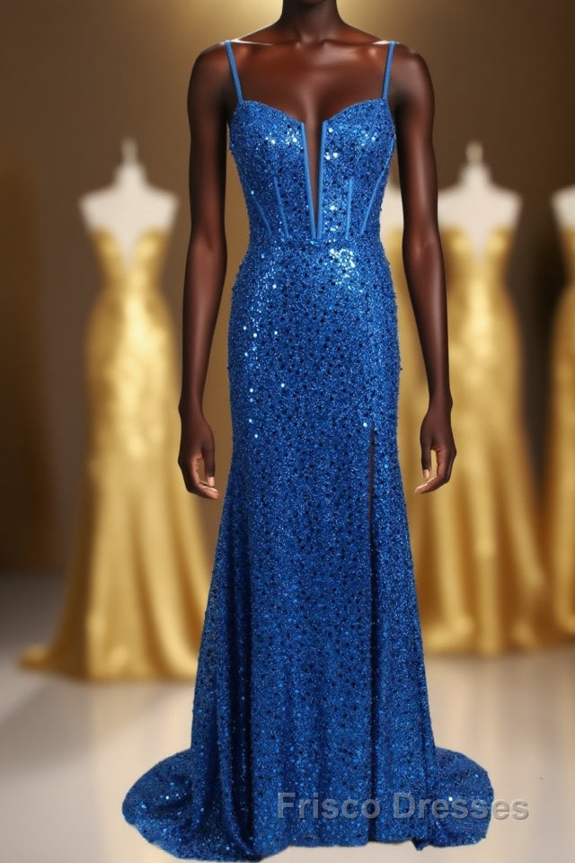 Royal Blue Sequin Mermaid Long Formal Prom Dress Main image