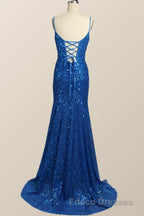 Royal Blue Sequin Mermaid Long Formal Prom Dress