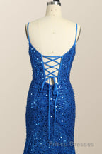 Royal Blue Sequin Mermaid Long Formal Prom Dress